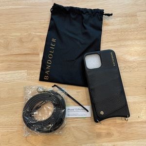 [ Bandolier ] Emma Pebble Leather Crossbody in Black/Gold for iPhone 13 Pro Max
